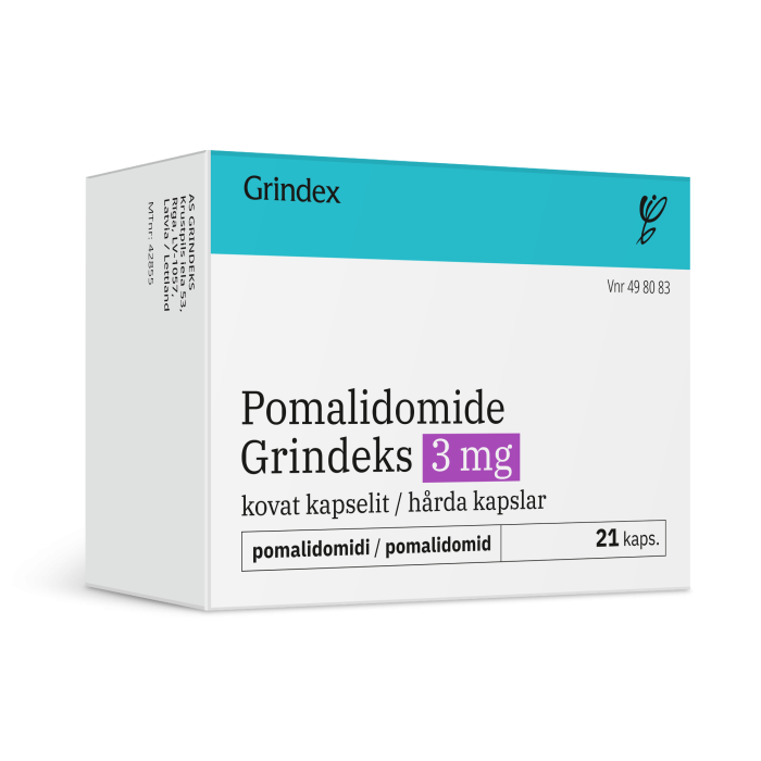 POMALIDOMIDE GRINDEKS kapseli, kova 3 mg 21 fol